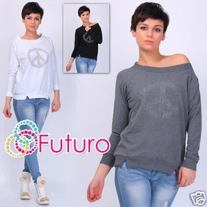 Casual Top Sequined Peace Sign Boat Neck Long Sleeve Jumper One Size 8-12 FT1593 - Bild 1 von 7