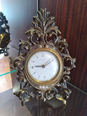 Made in France Bayard Scroll Jeweled Standing Clock with Clear Rhinestone Hollyw Cover