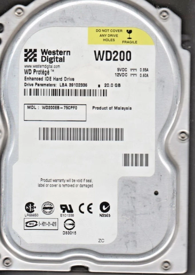 20 GB Ide Western Digital WD200EB-75CPF0 P-Ata 5400rpm 2MB HDD 3,5 " Hard Drive - Image 1 of 1