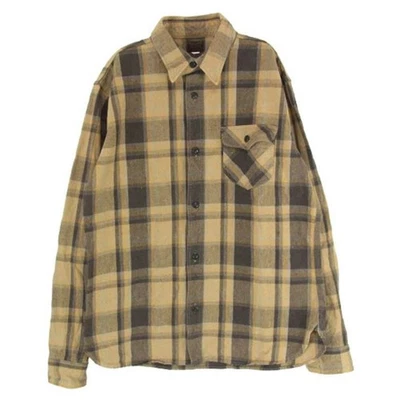 DELUXE Wear WARE Cotton Check Work Shirt Brown XL Used LIFE-0 - Image 1 of 4
