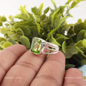 Anillo Rectángulo Natural Peridoto Solitario Hija Declaración Promesa Plata 925 - Imagen 1 de 10