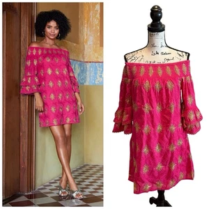 Boston Proper Metallic Detail Off The Shoulder Shift Dress Hot Pink Size Small - Picture 1 of 12