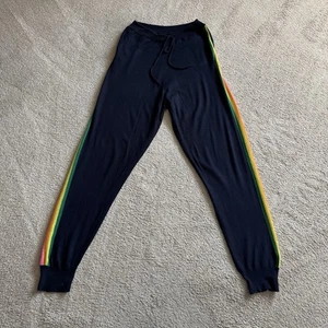 Wyse Joggers Size 3 12 Blue Rainbow Stripe 100% Wool Lounge Trousers - Picture 1 of 8