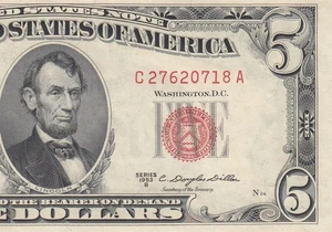 1953-B UNITED STATES NOTE FIVE DOLLARS $5 "C" (( GEM UNC )) - Picture 1 of 6