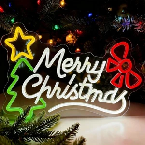 Frohe Weihnachten Leuchtreklame dimmbar Weihnachten Neonlichter Xmas Wanddeko USB  - Bild 1 von 2