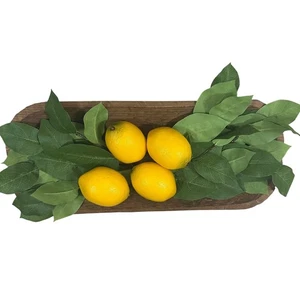 Wooden Bowl Handcrafted Rectangular Table Decorative Lemons Leaves 19"x8"x3" - Picture 1 of 12