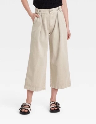 Pantalones de mezclilla para mujer de tiro alto recortados bidireccionales hilo universal talla 12 caqui Foto 1 de 4