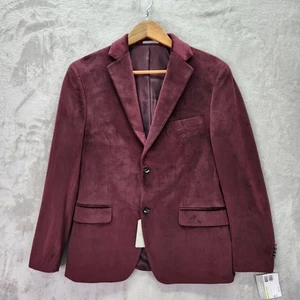 Alfani Velvet Blazer Mens Size 38S 38 Short Burgundy Slim Fit Jacket Sport Coat - Picture 1 of 12