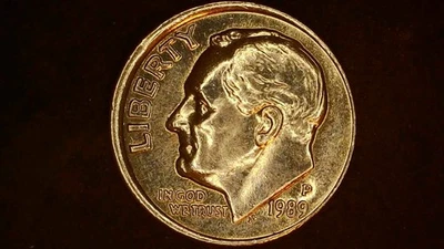 1989 P Roosevelt Dime FINE Error Coin Broad Struck Off Center OBV Side - Image 1 of 4