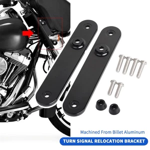 Black Front Turn Signal Relocation Mounts For Harley Touring Road King FLHR FLTR - Picture 1 of 15