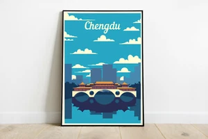 Chengdu travel poster, Chengdu retro wall print, China vintage travel print - Picture 1 of 4