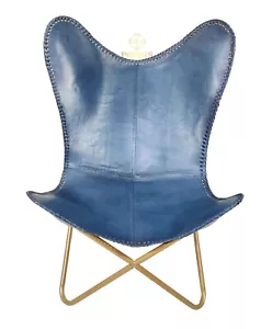 Blauer Leder-Schmetterlingsstuhl für Zuhause & Café-Wohnzimmer Relaxstuhl PL2-144 - Bild 1 von 6