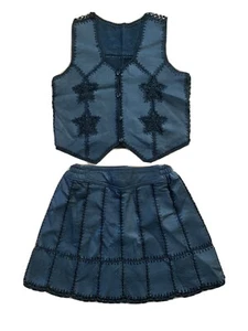 RARE Girls Black Leather and crochet vest and skirt set by JiHong New - Picture 1 of 7