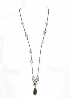 Alexis Bittar 283705 Women's Gunmetal Gold Pendant Necklace Natural Stone  31.5" - Image 1 of 4