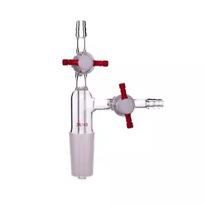 24/40 Glass Vacuum Transfer Adapter Two PTFE Stopcock Lab Chemistry Glassware - Picture 1 of 4