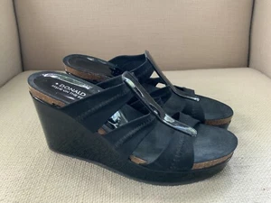 Donald Pliner Black Patent Elastic Strap Wedge Slide Sandals US 6.5 - Picture 1 of 11