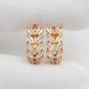 18K Yellow Gold Filled Women Fashion Luxury Clear Mystic Topaz Huggie Earrings - Picture 1 of 2