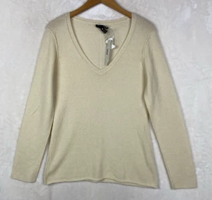 Aqua Cashmere Sweater Womens Large Pastel Yellow 100% Cashmere Lightweight - Picture 1 of 15