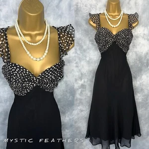 JOSEPH RIBKOFF Black Polka Dot Fit & Flowy Midi Dress Size 10 UK Party Cocktail - Picture 1 of 12