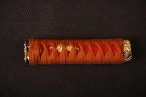 Orange Cotton Tsuka &handle for Japanese Samurai tanto imitative rayskin - Picture 1 of 5