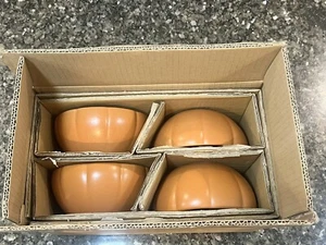 NEW Pottery Barn Pumpkin Shaped Stoneware Bowls Set/4 Orange Thanksgiving Rare! - Picture 1 of 3