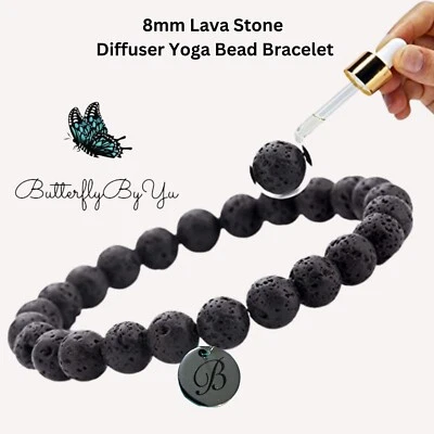 Lava Stone Bracelet, Custom Engraved Beaded Bracelet , 8mm Lava Gemstone Beaded - Image 1 of 4