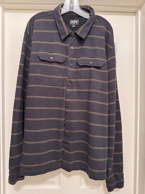 COZY & CLEAN BILLABONG LS Navy & Stripe Flannel Cotton Shirt Shacket Sz XL - Image 1 of 4