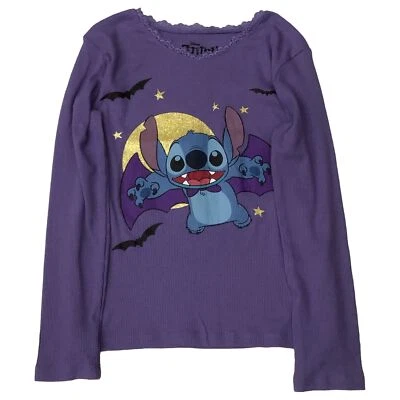 Disney Stitch Girls Long Purple Vampire Halloween T-Shirt Tee Shirt - Image 1 of 2