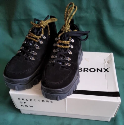 BRONX JAXSTAR Ladies Black Suede Chunky Sole Trainers Size 3 BNIB — 第 1/4 张图片