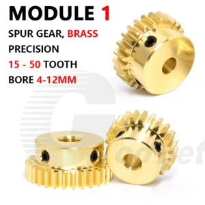 Brass Spur Gear Module 1 with Hub 15-50 Tooth Motor Pinion Bore 4-12mm Precision - Picture 1 of 17