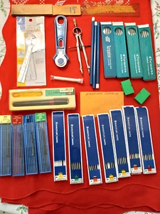 Vintage Drafting Supplies Lot of 29 Pieces Leads Pen Instruments Erasing Shields - Picture 1 of 4