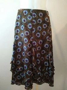 NWT $275 VINTAGE ETCETERA SILK SATIN PEACOCK FEATHR PRINT TIERED SKIRT szs 4 6 8 - Picture 1 of 5