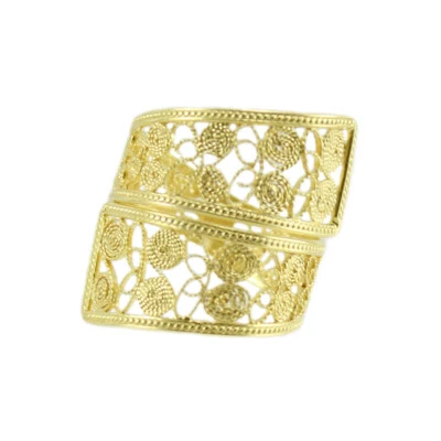 Anello sardo fascia a nastro filigrana fede sarda argento traforato placcato oro - Immagine 1 di 4