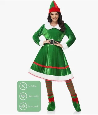 SOMSOC 5 упаковок женщин Рождество эльф костюм комплект бархата платье ремень в полоску над... - Изображение 1 из 4