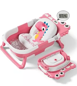 Collapsible Baby Bathtub W/ Thermometer & Soft Floating Cushion Drain Hole New - Picture 1 of 7