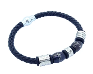 Pulsera De Cuero Trenzado Para Hombre Y Acero Inoxidable Plata/Negro - Imagen 1 de 1