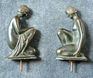 PAAR ATEMBERAUBENDE ANTIKE KLEINE ART DECO ARCHITEKTONISCHE SKULPTUREN BRONZE DAMEN - Bild 1 von 9