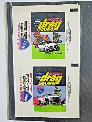 2 EX-MT Official Drag Champs 1972 Fleer Hot Rod AHRA NHRA Trading Card Wrappers - Image 1 of 3