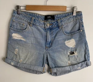 Dotti Denim Shorts Womens Size 8 Blue Distressed Cuffed Pocket Button HotPants - Picture 1 of 14