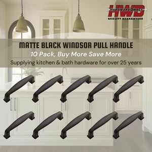 Paquete de 10 perillas de herrajes para gabinete de cocina negras mate *Windsor* modernas - Imagen 1 de 8