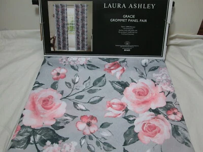 Nuevo Laura Ashley GRACIE Panel Floral Ojal Par Dos 38"x84" Rosa, Verde, Gris Foto 1 de 4