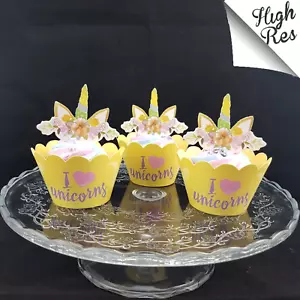 12X TOPPER E INVOLUCRI PER CUPCAKE UNICORNO DOUBLE FACE BAMBINI FESTA DECORAZIONI TORTE - Foto 1 di 2