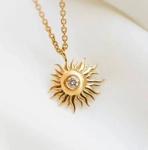 0.50 Ct Round Cut Simulated Diamond Women's Sun Pendant 14K Yellow Gold Plated - Picture 1 of 3