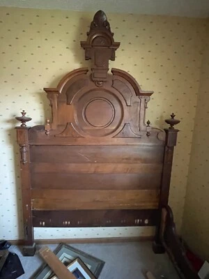 Antique Victorian Carved Bed Full Size - Image 1 of 4