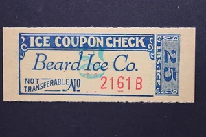 CUPÓN DE HIELO VINTAGE BEARD ICE CO. CHEQUE 25 LBS - Imagen 1 de 2