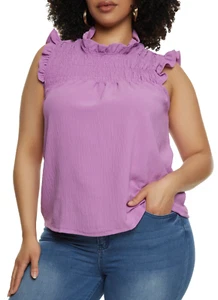 Women Plus Size Lavender Short Ruffled Sleeves Smock Blouse. Size 2XL.. - Picture 1 of 2