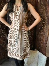 Boho Chic Gypsy Brown Tunic Dress Cotton Printed Sleeveless Summer ETHNICKurti M