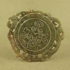 Tótem cara de bestia de jade chino antiguo fénix tallado nefrita de Estados Combatientes Bi - Imagen 1 de 7