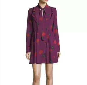 Tanya Taylor Aubree Long Sleeve Tie-Neck Spaced Out Floral Silk Mini Dress NWT - Picture 1 of 9