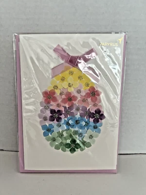 PAPYRUS Unique Greeting Card 3D Floral Spring Easter Egg Bow Purple Envelope - Image 1 of 3